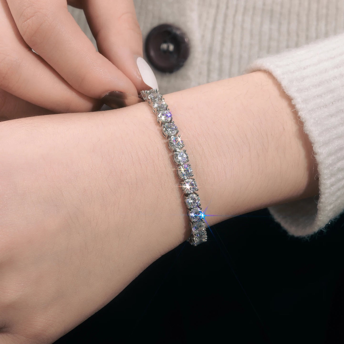 VVS1 Moissanite Tennis Bracelet S925 Sterling Silver with GRA - Silver