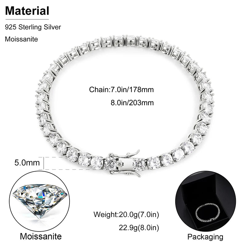 VVS1 Moissanite Tennis Bracelet S925 Sterling Silver with GRA - Gold